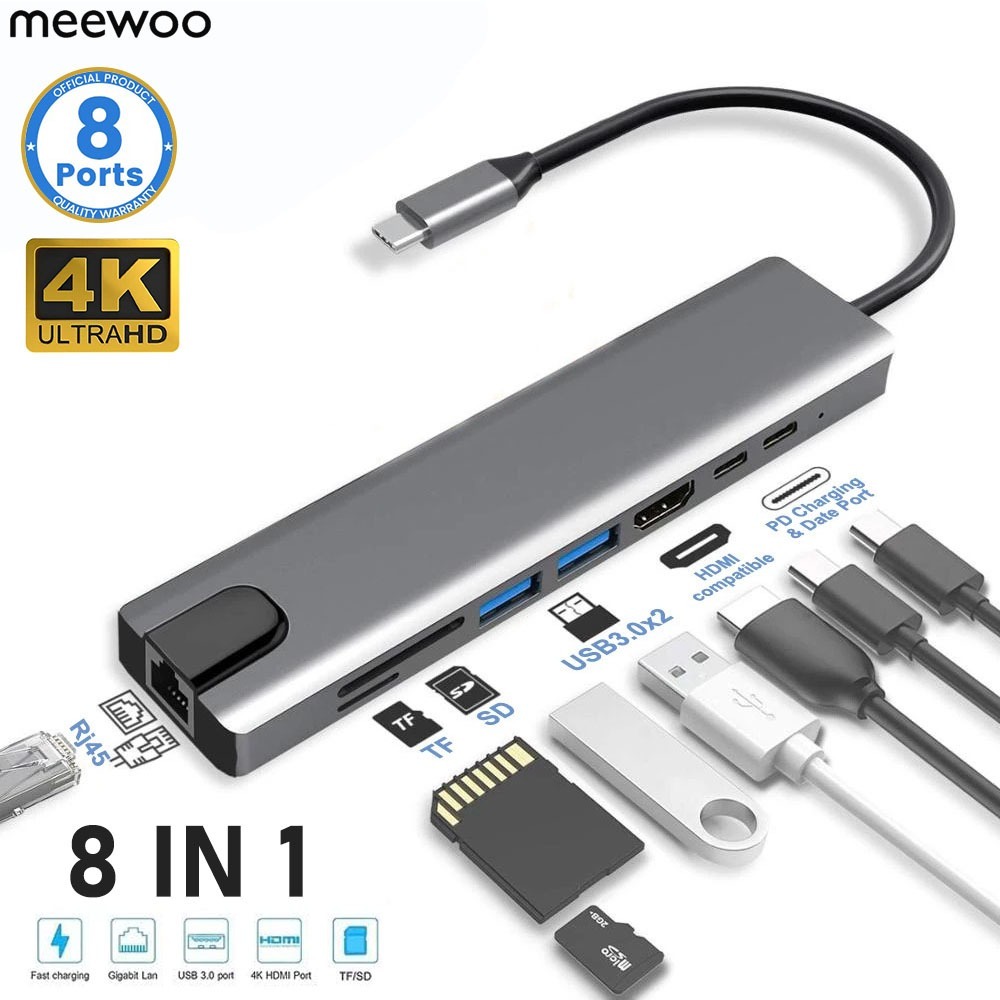 Usb C Hub (8 Em 1) Para Rj45 Leitor De Cartões Sd/Tf 2.0 3.0 Porta HDMI Pd Estação De Ancoragem Macbook