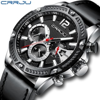 Relógio Masculino CRRJU Marca Original Cronógrafo Luminoso Couro Casual Empresarial Esportivo Quartzo À Prova D