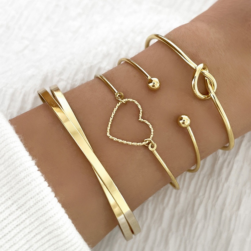 4 Pcs/Set Fashion Retro Heart Bracelet Sets Love Knot Metal Cuff Bangles 18k Pulseiras Com Revestimento De Ouro Para Homens E Mulheres Jóias Vintage Presentes Do Dia Dos Namorados