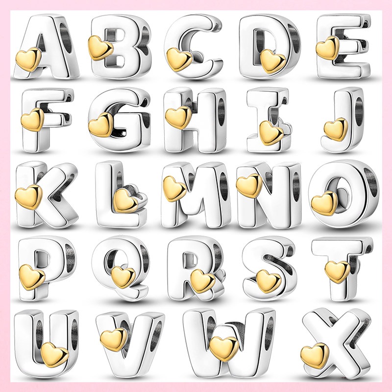 Novo 925 Sterling Silver Heart 26 Letras Alfabeto Encanta Contas Encaixam Pulseiras Originais Lucky DIY Jóias De Aniversário Presentes em Oferta na Shopee