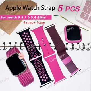 【 5pcs 】 watch Pulseira + Estojo Para Relógio I Série 8 7 6 SE 5 4 3 2 Magnética De nylon De silicone 40mm 41mm 44mm 45mm 38MM 42MM Ultra 49MM De + Acessórios Relógios De Cobertura
