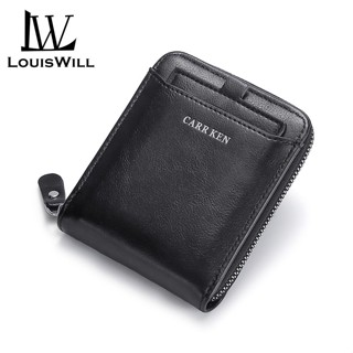 LouisWill Carteira De Homens Três Dobras Moda Curta Super Macia PU Dobrável Retro Com Zíper Comercial Bolso Multi-Cartão ID Cr