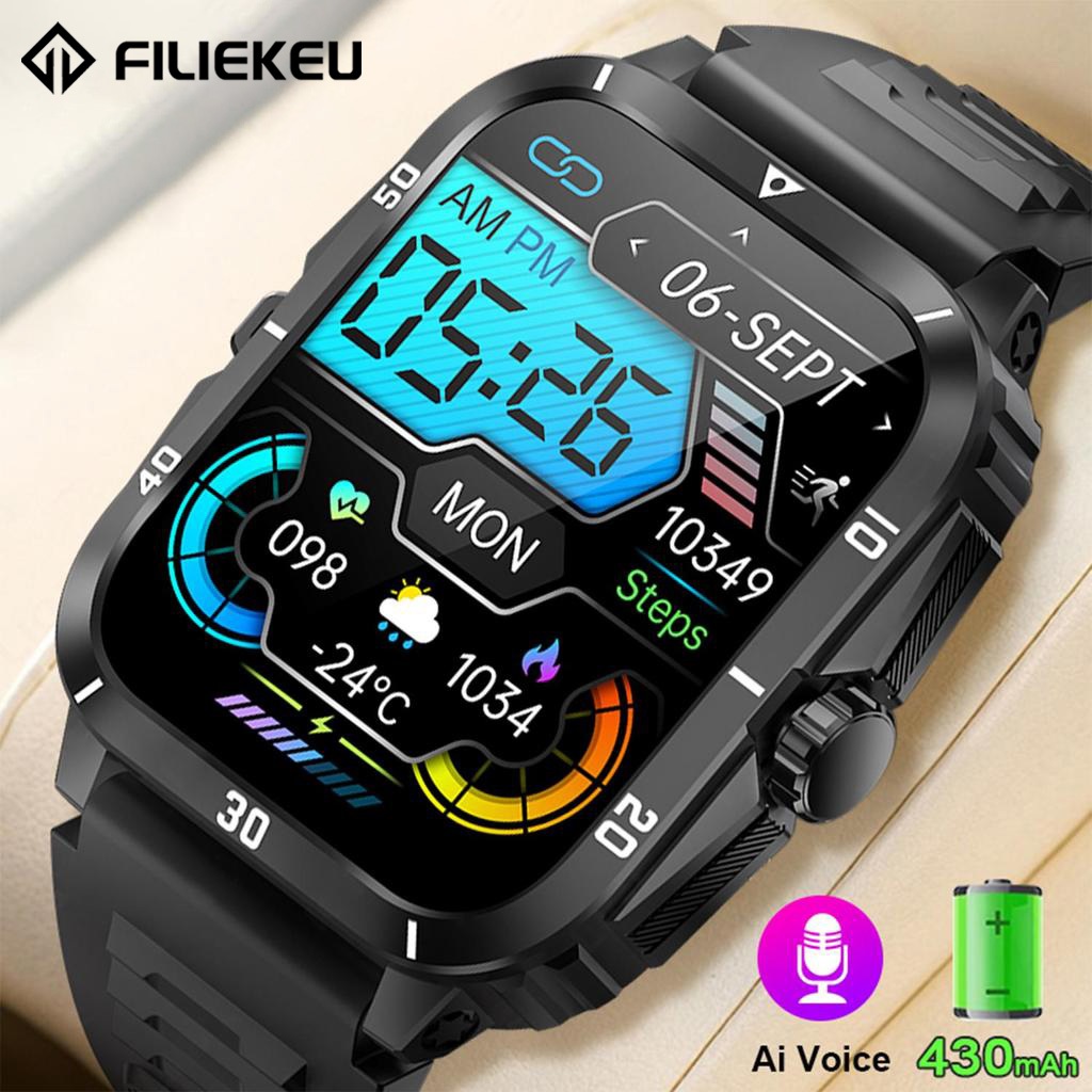 FILIEKEU Relógio Inteligente Resistente De 1,96 Polegadas Tela Sensível Ao Toque HD 3ATM À Prova D'água Calculadora De Freqüência Cardíaca Bluetooth D'água Smartwatch Para Esportes Ar Livre