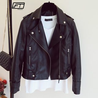 2024 Nova Jaqueta Casual De Motocicleta PU Feminina De Couro Fino Punk Fashion Jacket Preto