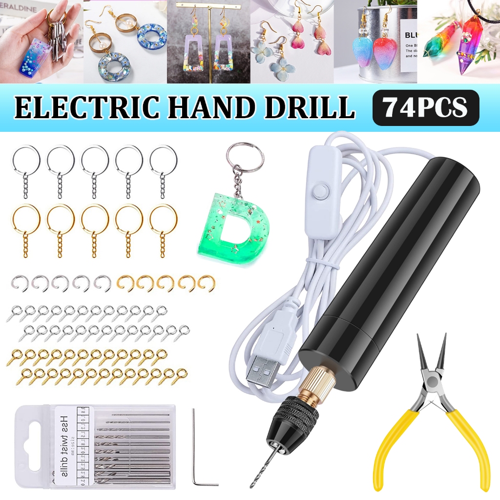 Kit Mini Furadeira Broca Elétrica De Resina USB Mini Manual Portátil Kit De Fabricação De Chaveiros Para Jóias De Resina Epóxi Pérola Fazendo Bricolagem Furadeira elétrica artesanato Biscuit+acessórios