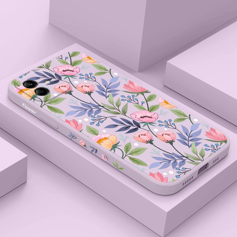 Estojo De Flores Para Samsung Galaxy A15 A25 A35 A55 A05 A05S 4G 5G Capa De Silicone Líquido Com Padrão Lateral