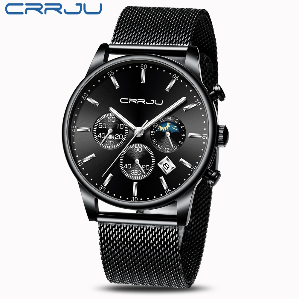 CRRJU Relógio De Quartzo Masculino Em Aço Inoxidável Militar À Prova D'água 2266 X Sem Caixa
