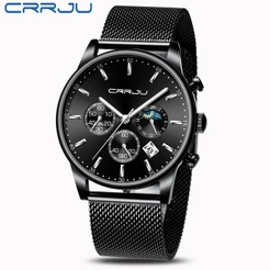 CRRJU Marca De Luxo Relógios Esportivos Masculinos Militar Aço Inoxidável Quartzo À Prova D'água 2266 X