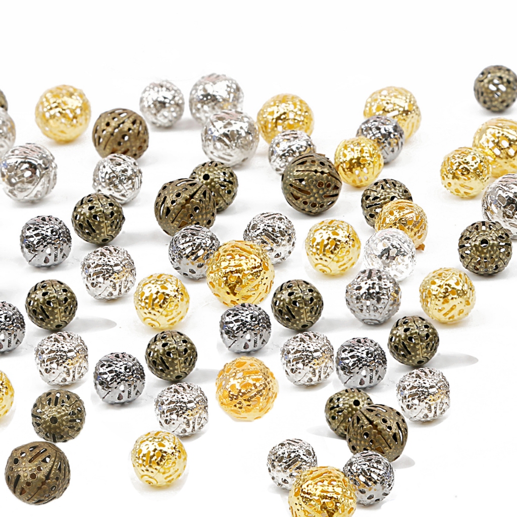 Espaçadores De Filigrana De 4/6/8/10/12mm De Esferas Ocas De Metal Gold/Bronze/Silver Plated Filigree Beads Para Confecção De Jóias