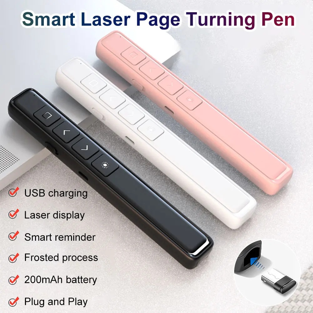 Carregamento USB De 2,4ghz Página Do Apresentador Sem Fio PPT PowerPoint Para Cima E Baixo Controle Remoto Poderoso Controlador De Caneta Ponteiro O Ensino