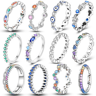 925 Prata Esterlina Clássica Anéis Coração Clássico Arco-Íris Coloridos Zircon Blue Eyes Para Mulher Jóias De Casamento Moda