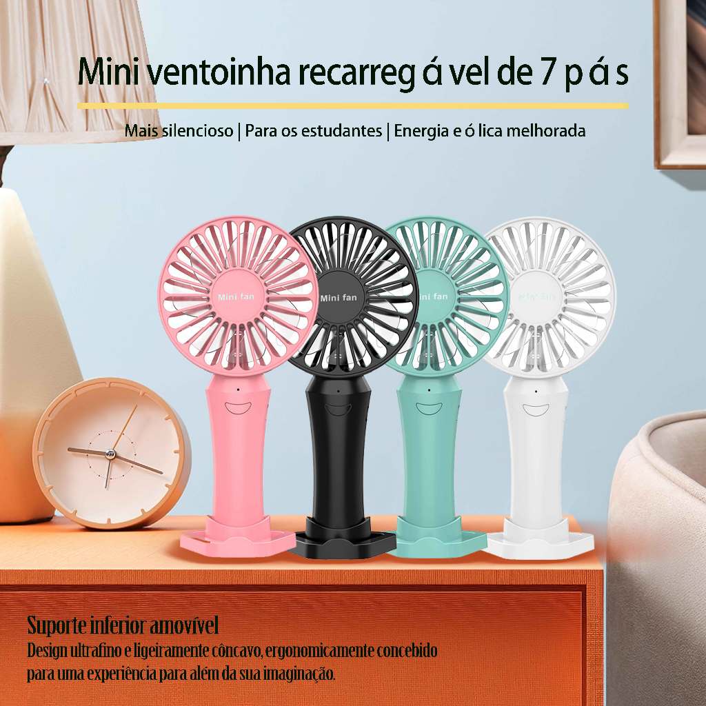 Ventilador portátil Mini Ventilador USB Recarregável Pequeno Ventilador 3 Velocidades Super Vento Pequeno Ventilador de Mesa
