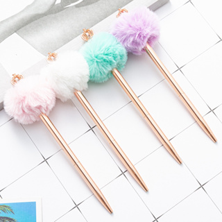 Novo Caneta De Pelúcia Bolas Papelaria Criativa De Metal Escritório Bonita Pequena E Fresca em Oferta na Shopee