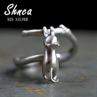 Design Criativo 925 Sterling Silver Cat Branch Aberto Anel Fêmea Ajustável LR328