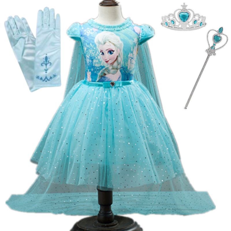 Vestido Infantil Feminino Frozen Com Capa Elsa Anna Flexível Bebê/De Princesa Para Festa C...