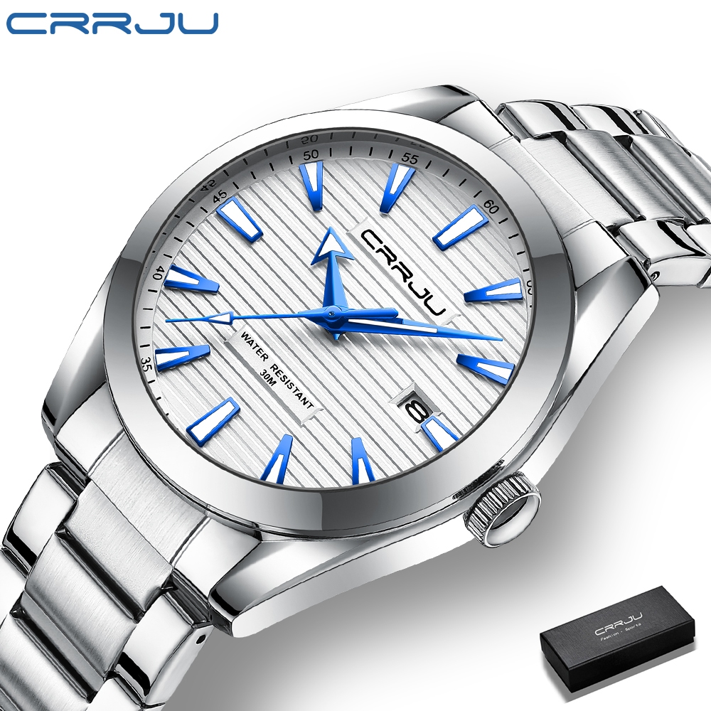 CRRJU Marca Original Relógio Masculino Retro Ponteiro Luminoso Dial De Aço Inoxidável Casual Negócios Esportes Quartzo À