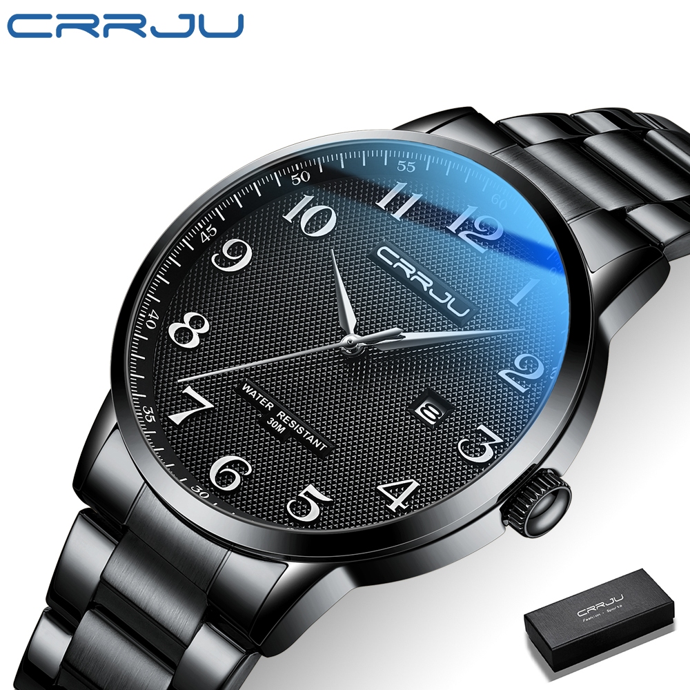 CRRJU Relógios Masculinos Marca Original Aço Inoxidável Discagem Digital Simples Adequado Para Estudantes Fashion Business Casual Sports Quartzo À Prova D'água 5009