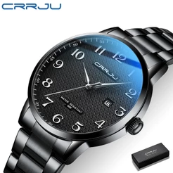 CRRJU Relógios Masculinos Marca Original Aço Inoxidável Discagem Digital Simples Adequado Para Estudantes Fashion Business Casual Sports Quartzo À Prova D'água 5009