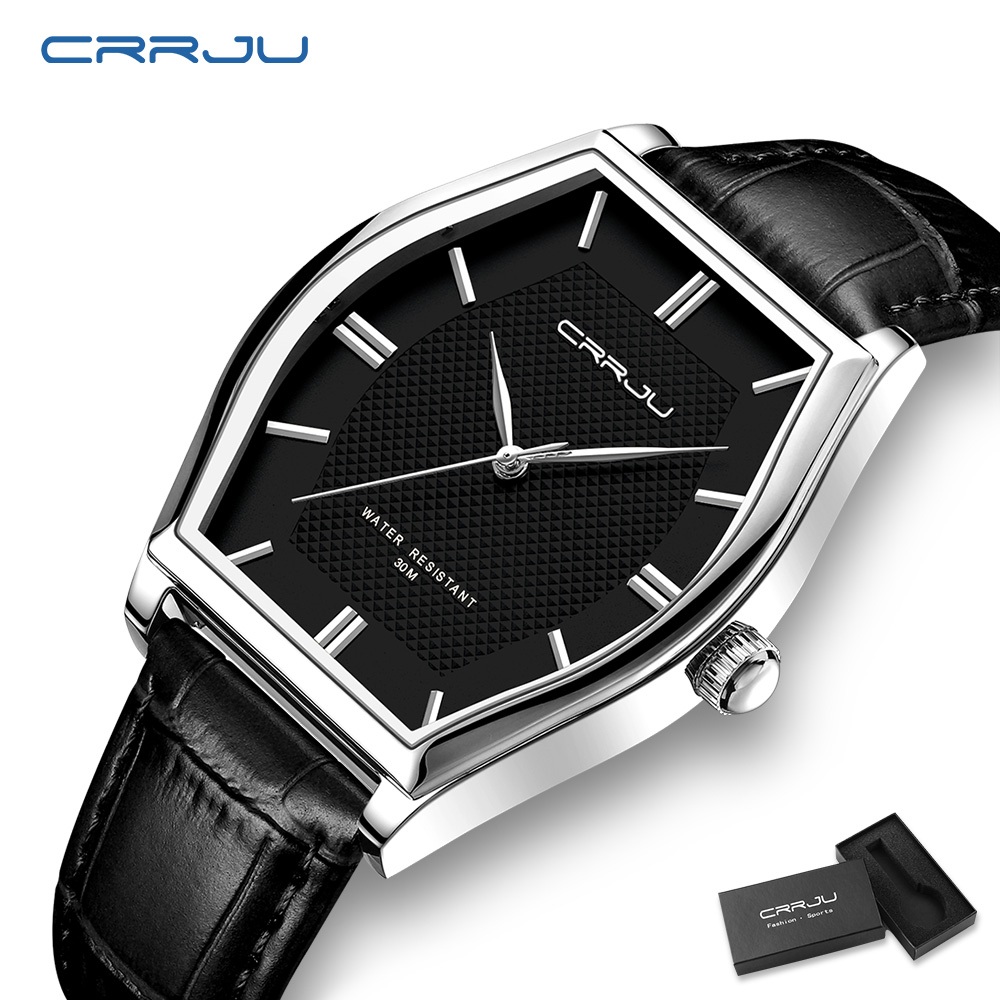 CRRJU Relógios Masculinos Originais À Prova D'água Pulseira De Couro Moda Retrô 40 Cm Mostrador Simples Casual Negócios