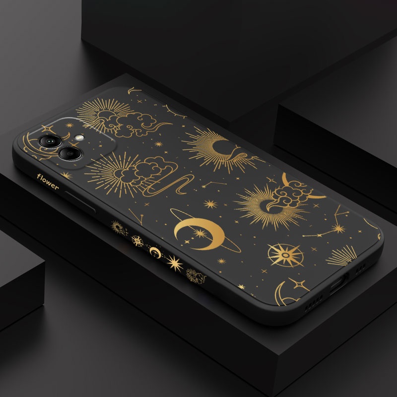 Capa De Silicone Líquido Padrão Lateral Golden Starry Sky Para Samsung Galaxy A15 A25 A35 A55 A05 A05S 4G 5G