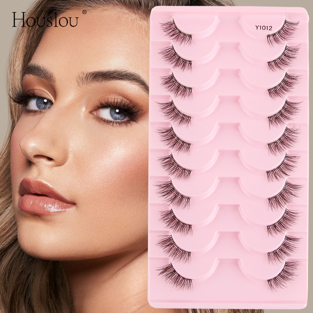 Houslou 10 Pares 3D Fuax Mink Half Eyelashes Natural Falso Conjunto De Pestanas Falsas Extensão Feitas À Mão