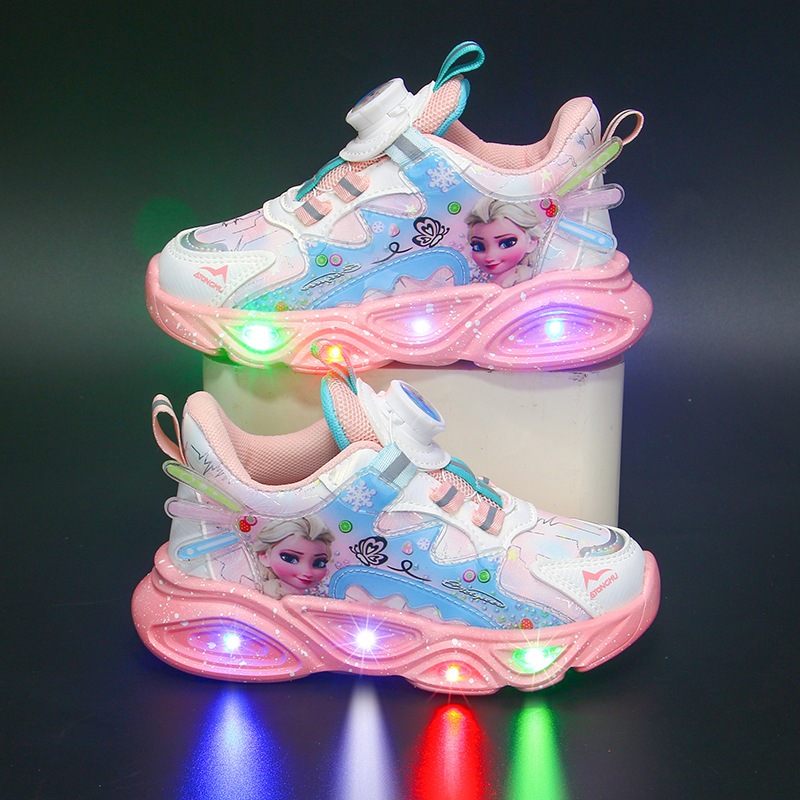 Tênis infantil Sapatos casuais dos desenhos animados para meninas Desenhos animados LED luz sapatos infantis