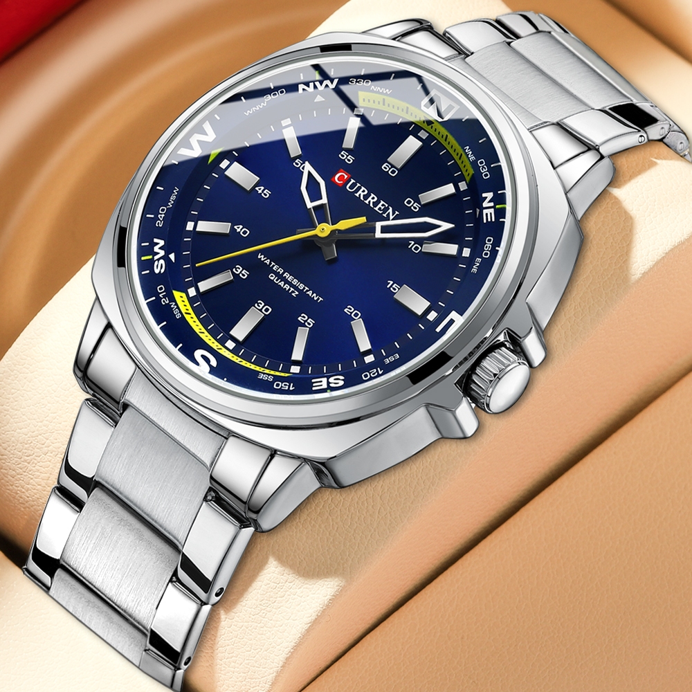 CURREN Relógio Masculino Marca Original Novo Modelo Cinta De Aço Inoxidável Moda Simples Casual Empresarial Desportiva Quartzo À Prova D'água 8455 X em Oferta na Shopee