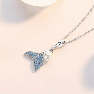 Novo Estilo Colar de Prata 925 Sterling Colar de Prata com Diamante Fashionable Colar de Pérolas de Cauda de Peixe Azul Zircon Colar de Pérolas de Cauda de Peixe Criativo Exclusivo Colar de Cauda de Peixe Dolphin Clavicle Chain Silver Accessories CN181