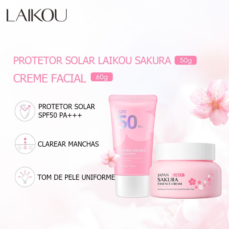 LAIKOU Sakura Protetor Solar SPF50 Hidratante Iluminador Manchas Conjunto De Cuidados Com A Pele 2pcs