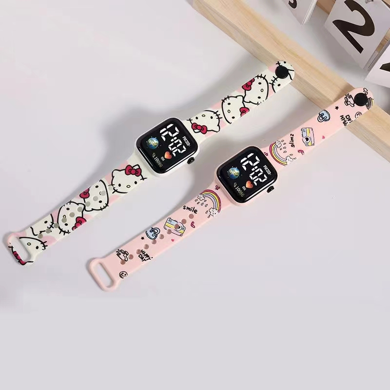 Relógio Infantil Com led Quadrado Desenho Animado-Hello Kitty , Rapariga Arco-Íris