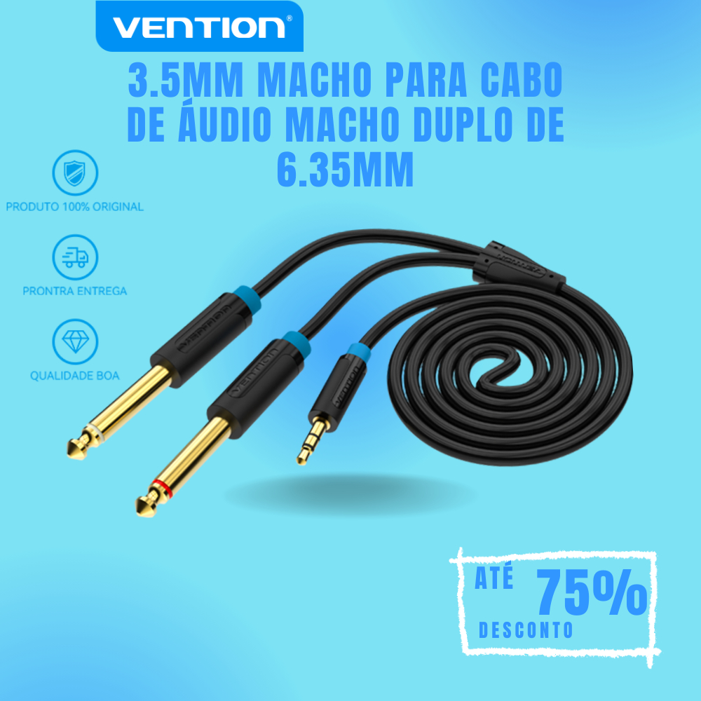 Vention 3.5mm to 6.35mm Stereo Jack Audio Cable 3.5mm 1/8" TRS to 6.35mm 1/4" TS Mono Y Cable Splitter Cord Compatible with iPhone