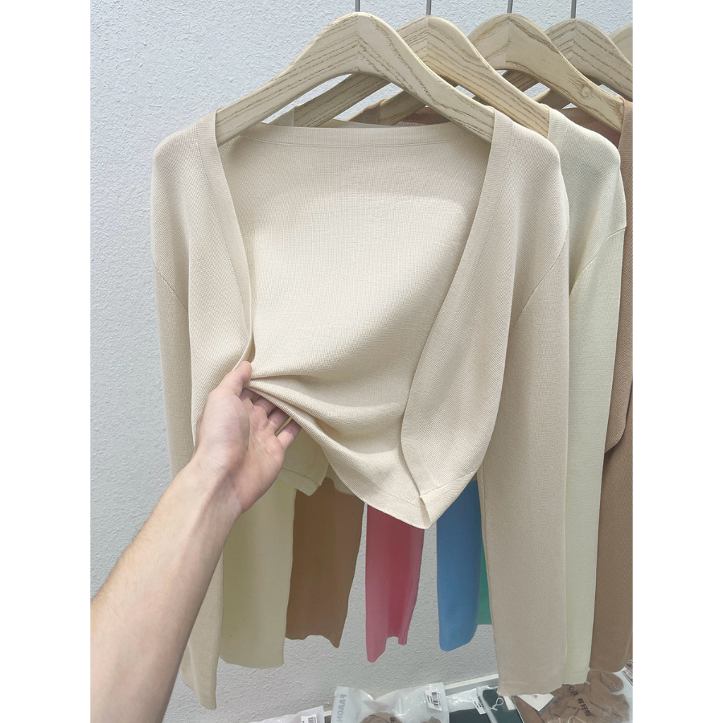 K Casaco de malha Cardigan Feminino de Verão Curto Casaco Pequeno Externo