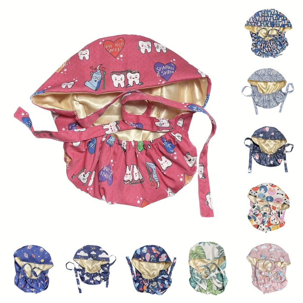 Touca Cirúrgica De Dupla Camada , Cabelo Comprido De Algodão , Toalha Absorvente De Suor , Elástica Para As Costas Do Médico De Enfermeira Dente em Oferta na Shopee