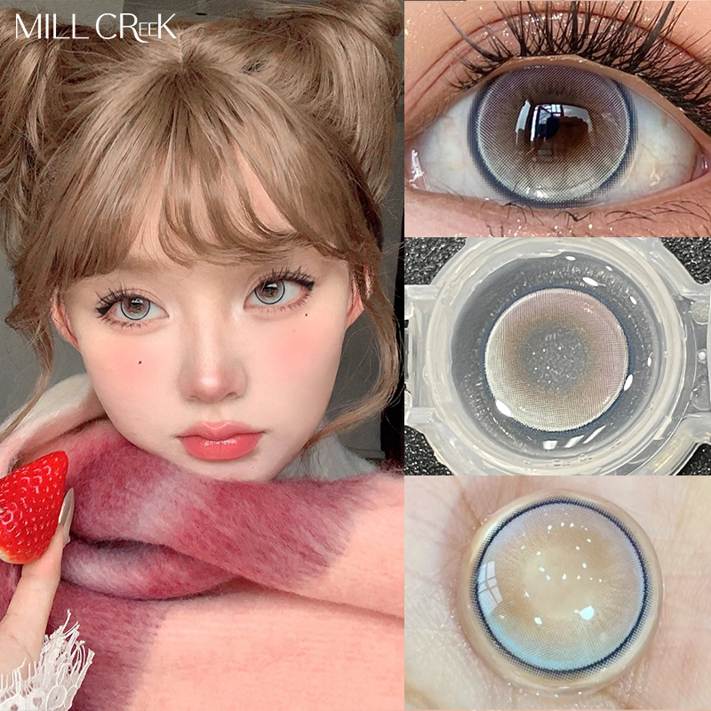 Lentes De Contato Mill Creek Ice Blue Graus 14,2mm De Diâmetro Pequeno Círculo Fino Redondo Para cosplay 1 Ano Uso