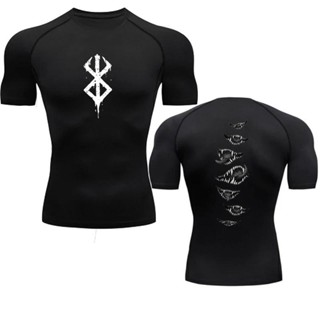 Moda Anime Berserk Berserk Guts Roupas masculinas Rashgard Top Clothes de manga curta Secundária Skinny Fur Bodybuilding em Oferta na Shopee