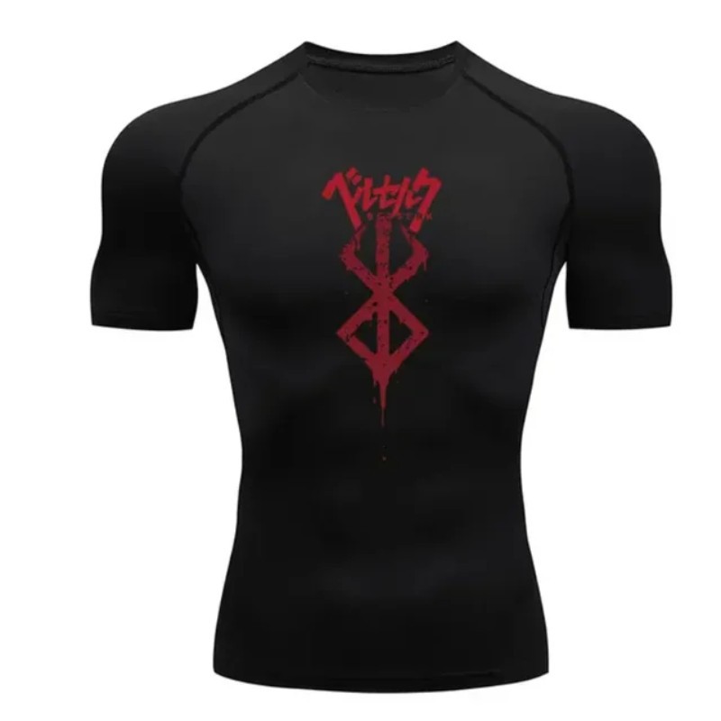 Esportes lazer Anime Berserk verão ginásio camisa apertada secagem rápida ao ar livre superior esportes preto