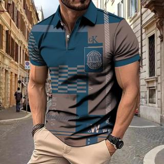 Camiseta Pólo Masculino Simples Listrada Casual Manga Curta Botão Solto Moda Masculina Verão