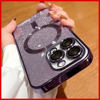 Eletroplaca Glitter Com Protetor De Lente Da Câmera Caixa Do Telefone Para iPhone 14 13 12 11 15 Pro Max Capa Pára-Choques De Carga Magnética Sem Fio