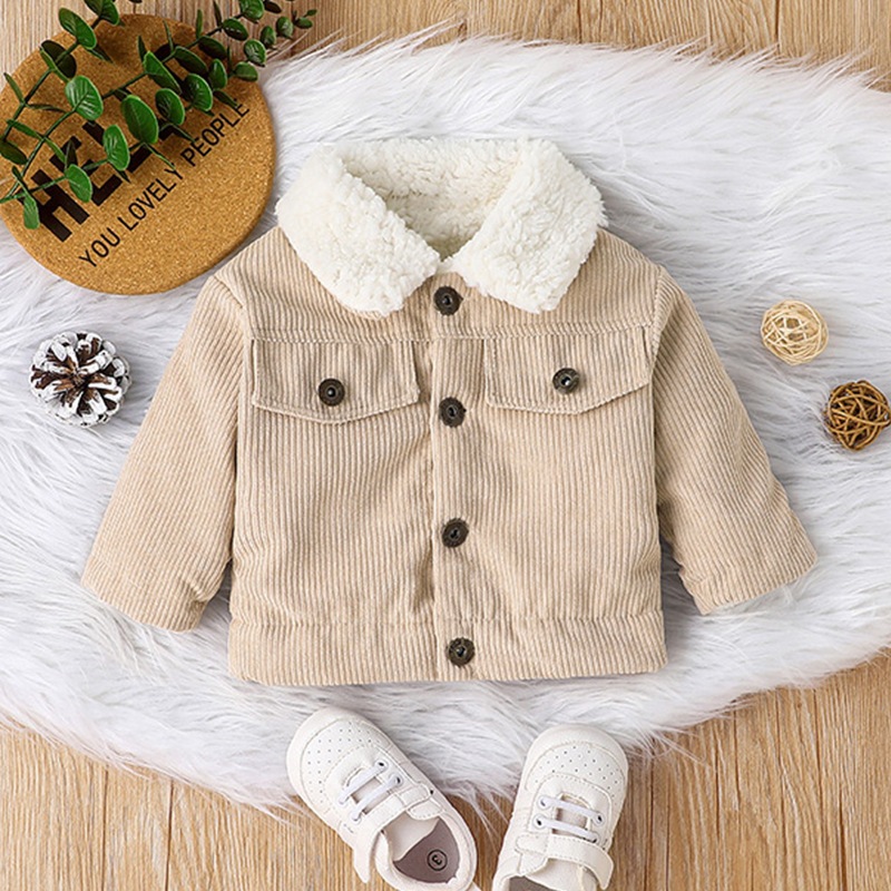 Meninos Outono-Inverno Moda Casaco De Pelúcia Baby Girls Lapela Infantil Desportos Casuais Outerwear 3 Meses-3 Anos