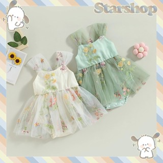 Starshop-Baby Girls Romper Bordado Sem Mangas Flores Borboleta Tulle Patchwork Dress