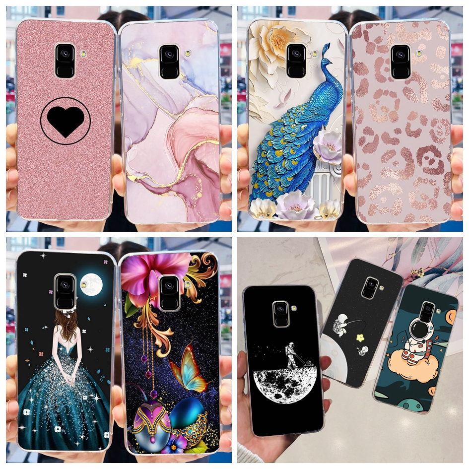 Para Samsung Galaxy A8 + A8 Plus 2018 Capa De Mármore De Luxo Astronauta Traseira De Telefone TPU Transparente A530F A730F Shell