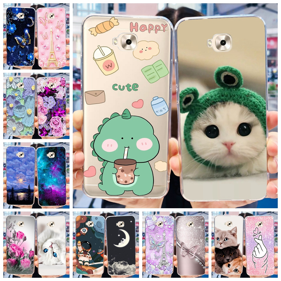 Asus ZenFone 4 Selfie ZD553KL ZB553KL X00LD X00LDA/Pro ZD552KL Z01MD Z01MDA Gato Dinossauro Fofo Pintado Com Silicone Macio TPU Caixa Telefônica