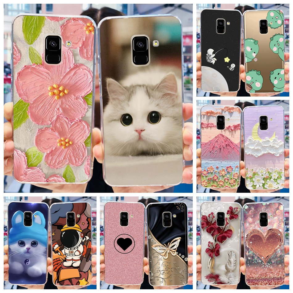 Samsung Galaxy A8 (2018)/A8 + Gato Florido Bonito Caixa Impressa A 8 A8 Plus SM-A730F A530F De Silicone Macia Para Telefone TPU