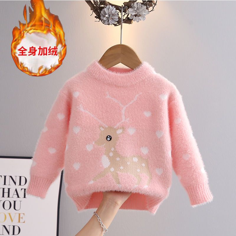 Camisola De Inverno Para Meninas De Veludo De Mink Manga Longa Pullover Quente