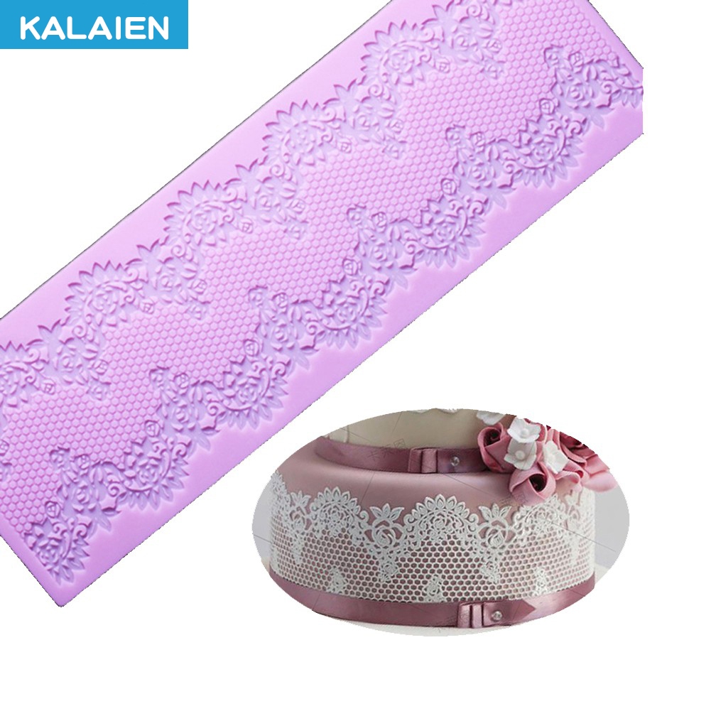 KALAIEN Bolo Lace Mat Silicone Mold Bolo Decoração Suprimentos Sugarcraft Fronteira Stencil Lace Mold Silicone Mold Bolo Lace Para Casamento Bolo Topper Laço açúcar