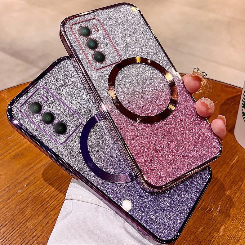 Caixa De Moto G42 Plating glitter Com Sucção Magnética E Lente anti-Queda Para Cobertura Total