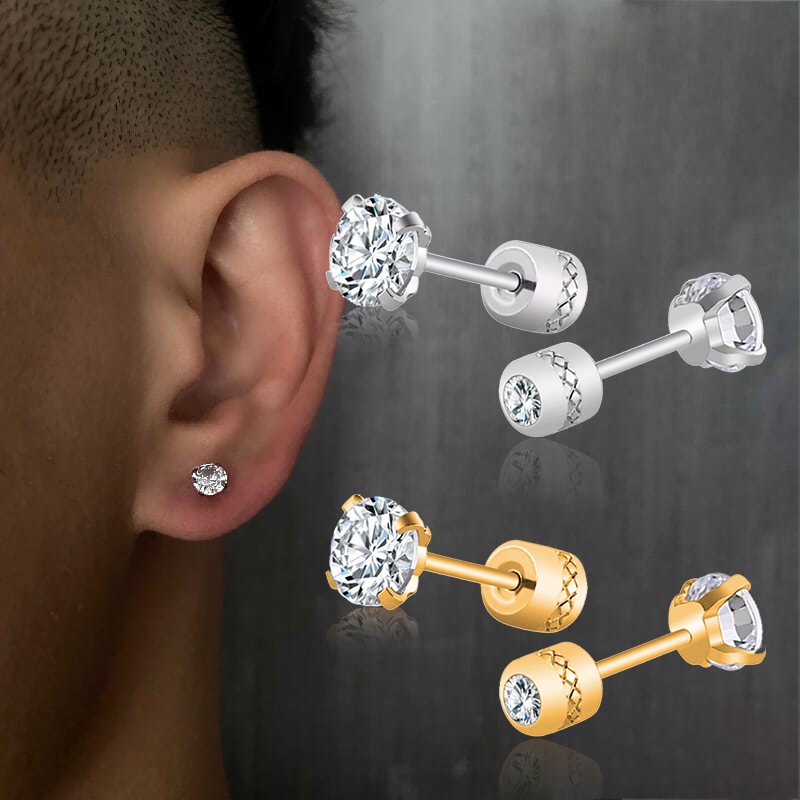 2pcs Moda Titânio Aço Brincos De Zircônio Diamante Para Homens Mulher Jóias em Oferta na Shopee