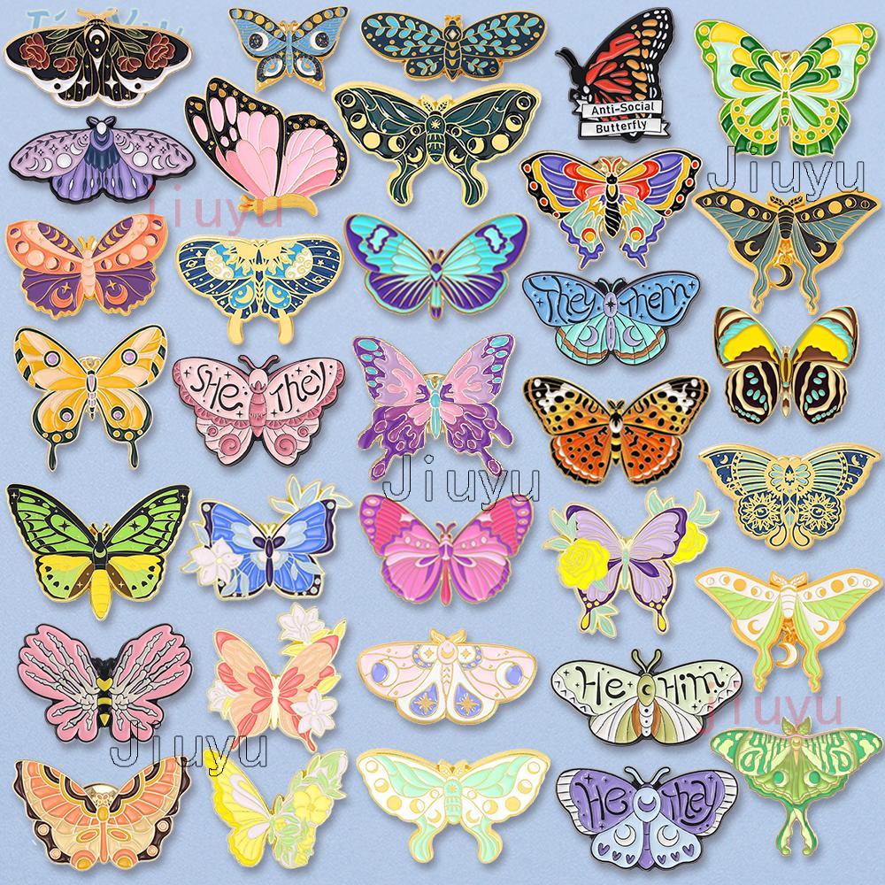 77 Estilos Bonitos Alfinetes De Borboleta Desenho Animado Esmalte De Traça Animal Broches De Crachá De Insetos Lapela