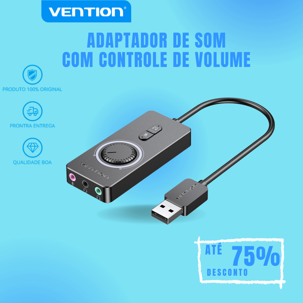 Venyion De Som Adaptador Usb Externo Placa De Som Estéreo Com Controle De Volume Usb Para 3.5 Milímetros Adaptador De Áudio Para Laptop Falante