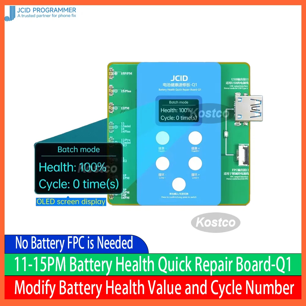 JCID JC Q1 Bateria Saúde Placa De Reparo Rápido Para iPhone 11 A 15 Pro Solve Window Pop-up Modificar Eficiência Da Sem Necessidade De FPC